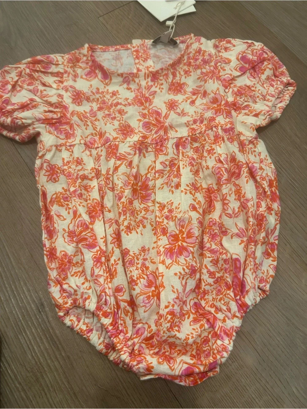 Baby Floral One-Piece Bodysuit in Pink and Orange